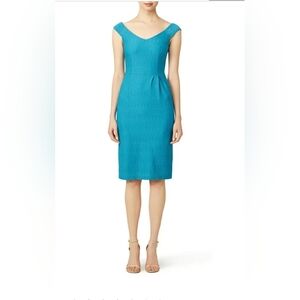 Nanette Lepore Two to Tango Blue Tide Textured Off Shoulder Sheath Dress…